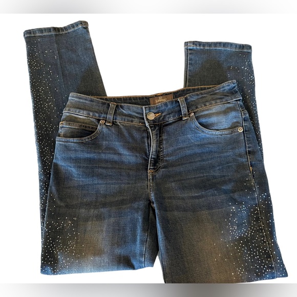 CHICOS so slimming silver sparkle embellished denim jeans size 00 skinny fit - Picture 6 of 9
